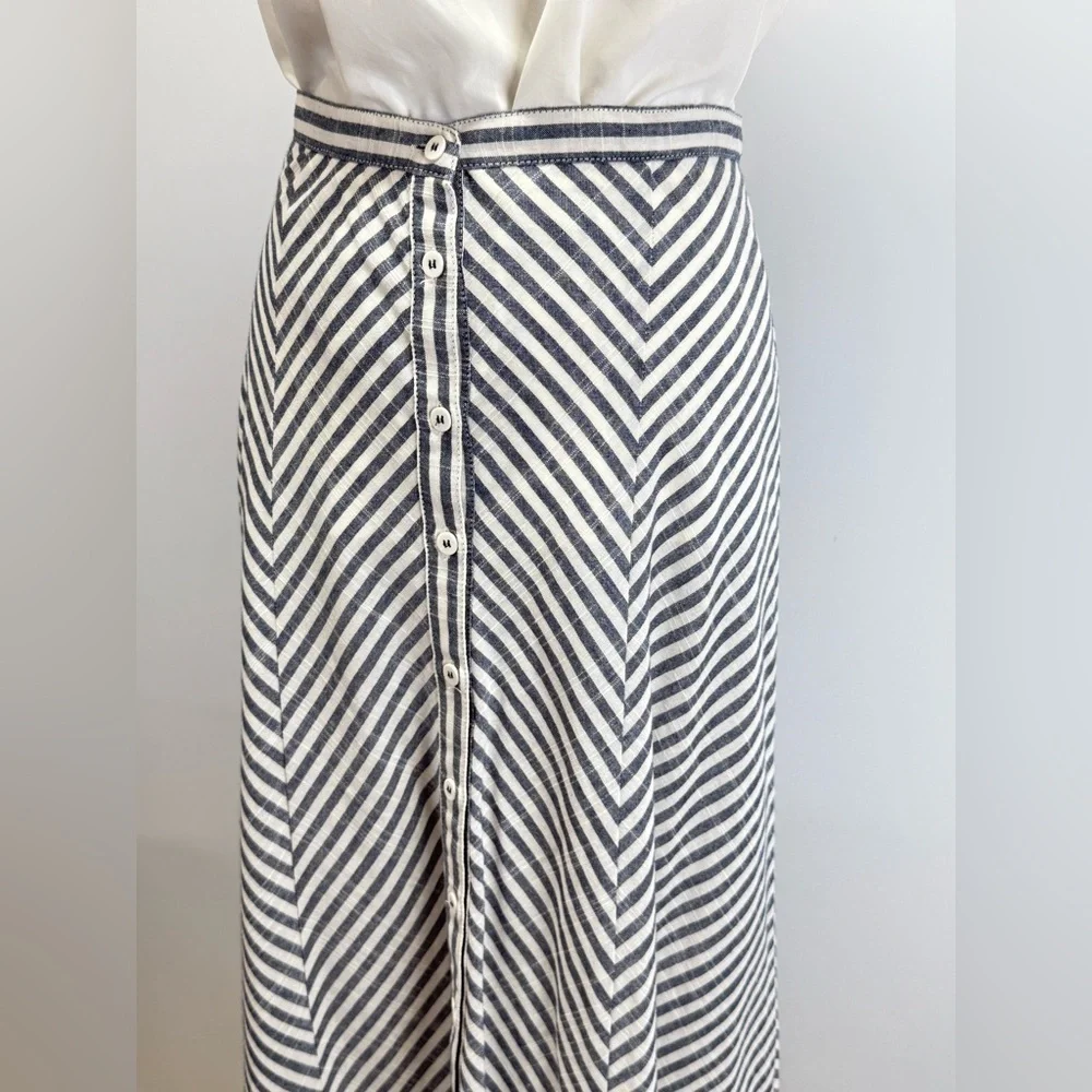 MAX STUDIO Blue and White stripe Maxi A-Line Skirt size M - Picture 4 of 15